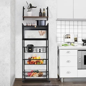 Estante organizador de cocina de almacenamiento de pan para microondas de 5 niveles con ruedas frenables - Imagen 1 de 15