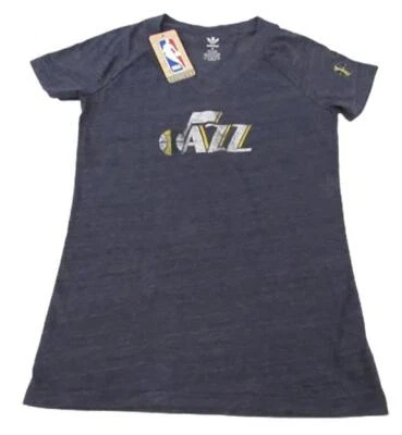 New Utah Jazz Womens Sizes M-L Adidas Gray Distressed V-Neck Shirt - Image 1 of 4