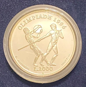 Olympia-Gedenkmünze San Marino 1000 Lire " Antike Sportler " 1995 mit Kapsel - Bild 1 von 3