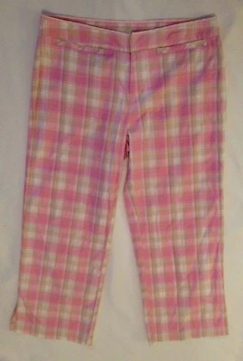Pantalones de golf recortados CAPRI de pierna recta a cuadros rosa elástico inclinable 9 peso ligero Foto 1 de 3