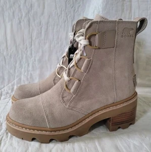 SOREL Joan Now Lace Up Suede Leather Boots Taupe Tan Women's Size 8 NEW - Picture 1 of 10
