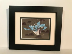 Charley Harper (Charles) gerahmte Kunstkarte Museum Glas BLUE JAY BATHING - Bild 1 von 2