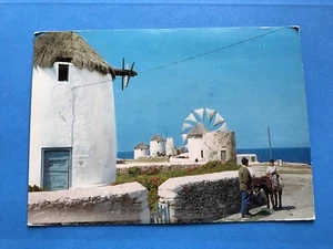 Vintage Post Card Postcard Mykonos Greece The Miles 1979 Donkey Windmill - Picture 1 of 4