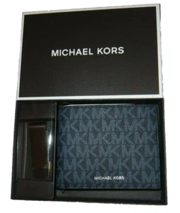 MICHAEL KORS 2-PC SET Jet Set Blue MK Signature Men's Wallet & Money Clip + BOX - Picture 1 of 10
