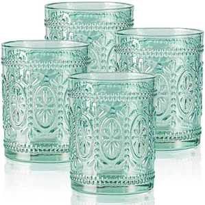 Set of 4 Vintage Glasses 10oz Colored Embossed Glassware for Party - Picture 1 of 6