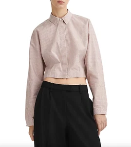 NEU Rag & Bone Morgan braun gestreift Baumwolle Cropped Shirt Gr. L Neu mit Etikett $ 225 - Bild 1 von 17
