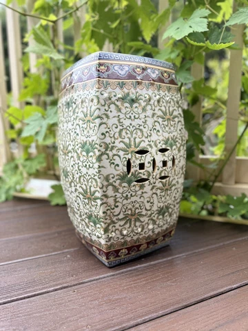Vintage Mid Century Chinese Floral Ceramic Garden Stool Cover
