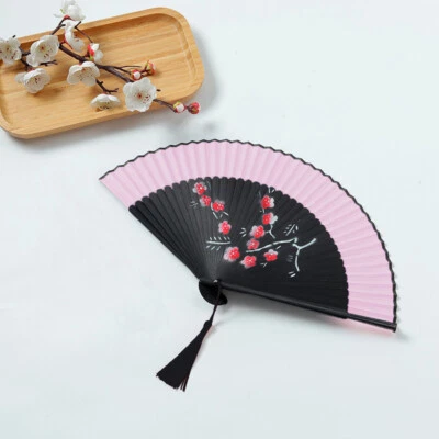 Women Folding Hand Chinese Fan Flower Tassel Dancing Wedding Party Ethnic Retro - Image 1 of 4