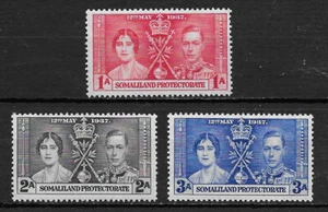 SOMALILAND PORTECTORATE , GEORGE VI , CORONATION , 1937 , SET OF 3 STAMPS , MNH - Picture 1 of 1