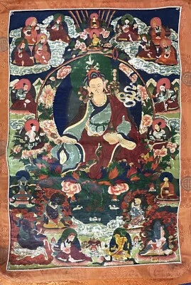 PINTURA ORIGINAL TIBETANA PADMASAMBHAVA THANGKA ROLLO DE SEDA Foto 1 de 4