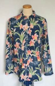 Tori Richard Button Up Hawaiian Shirt XL Blue Floral Long Sleeve Cotton Spandex - Bild 1 von 9