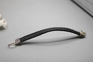 MICHAEL DAWKINS STARRY NIGHT BRAID BLACK LEATHER STERLING SILVER  BRACELET  P11 - Picture 1 of 5