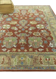 Traditioneller Oushak rostfarben und beige handgetufteter 8 x 10 Fuß Wollteppich - Bild 1 von 10