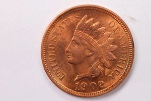 Centavo cabeza india 1902, estado rojo de la moneda, moneda sin circular., tienda #1882 - Imagen 1 de 2