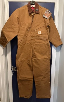 Vintage NEW USA Carhartt X01 BRN Quilt Insulated Duck Coveralls 46R Red Quilt - Image 1 of 4