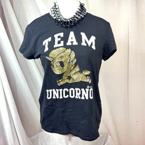 Tokidoki Black Gold Unicorn T-shirt Gold Sequins Kawaii Cutesy Bling Sz S - Picture 1 of 9