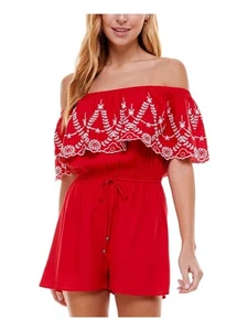 KINGSTON GREY Womens Stretch Tie-waist Short Sleeve Off Shoulder Wide Leg Romper - Picture 1 of 20