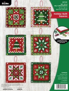 , Holiday Quilt Squares, Felt Applique 4 Piece Ornament Making Kit, Perfect f... - Picture 1 of 6