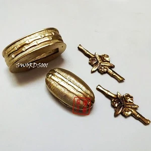 Menuki in ottone bambù Kashira Butt Cap Fuchi Hilt Collare per spada giapponese Katana - Foto 1 di 1