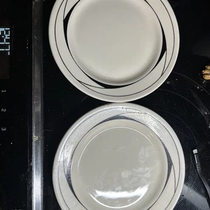 Two Oxford Made Brazil 7 3/8" Black & White Bread Plates Deco Vintage MCM - Picture 1 of 6