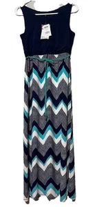 Nuevo con etiquetas Maxi Vestido Tres Corazones Rosa Azul Marino Chevron Boho Elastizado Sin Mangas Talla 16 - Imagen 1 de 12