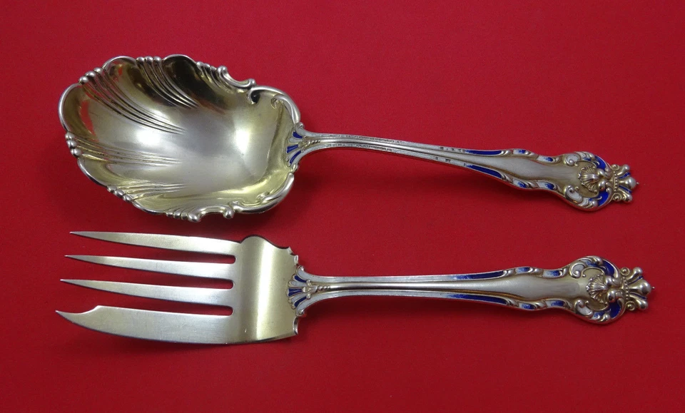 Queen by Mount Vernon / Howard Sterling Silver Salad Serving Set Enameled 8 3/4" - Изображение 1 из 1