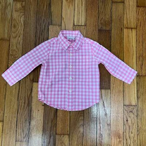 PRE- OWNED - Janie and Jack Pink Gingham Button Down Shirt Size 6 to 12 Months - Picture 1 of 3