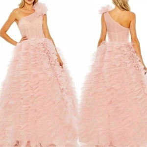 $998 Mac Duggar Pink One-Shoulder Ruffle Glitter Tulle Gown Dress Sz 14 20576 - Picture 1 of 16