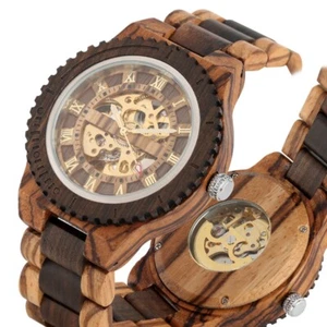 Mens Watches Automatic Watch Wood Strap Adjustable Wooden Bracelet Luxury Gifts - Picture 1 of 8