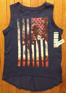 NWT Girl's Old Navy Blue Tank Top with American Flag Design - July 4th -Size M 8 - Picture 1 of 6