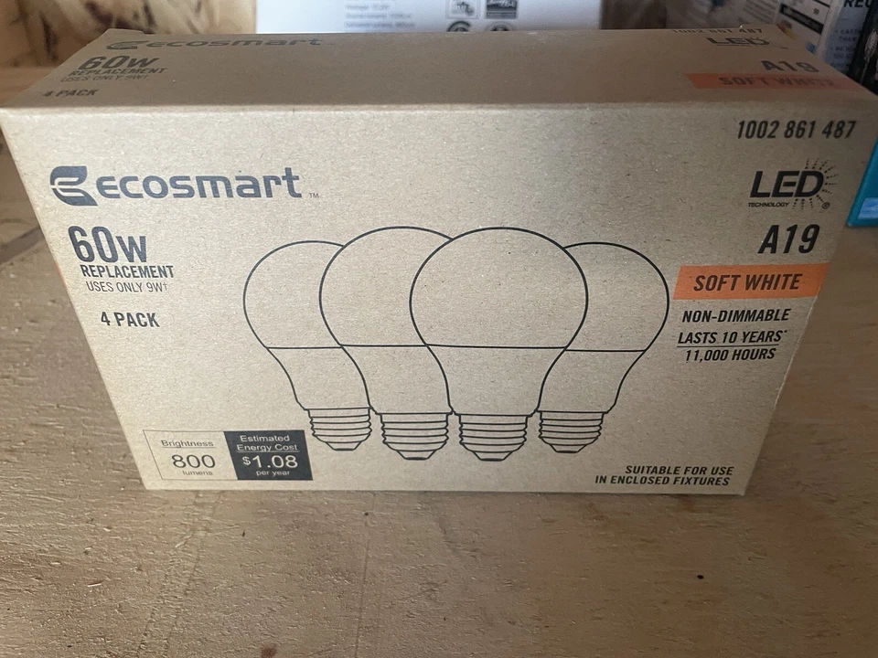 Eco-Smart 60W Dimmable LED Light Bulb, White - 4 Pack - Image 1 of 1