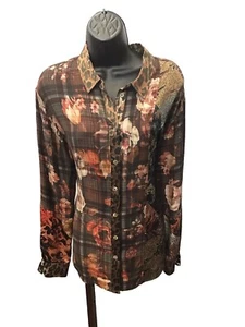 Johnny Was Los Angeles Women Button Front Floral W Animal Print Shirt Size M - Picture 1 of 7