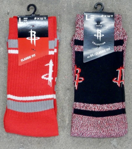 2 Pack NBA Houston Rockets Logo Socks Crew Stripes Varsity Red White Black Green Cover