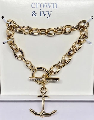 NUEVO EN CAJA Corona e hiedra en caja tono dorado ancla única encanto pulsera de eslabones estrás Foto 1 de 4
