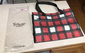 Thirty One Zip Top Organizing Utility Tote Check Mate Black Red White Plaid New - Picture 1 of 10
