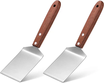 2 Pieces Small Brownie Cookie Spatula Metal Stainless Steel Spatula with Wooden - Image 1 of 4