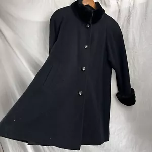 Albert Nipon Vintage Wool Swing Coat Women Small Oversized Long Faux Fur Trim - Picture 1 of 24