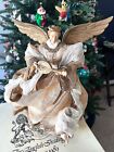 Resin and Fabric Beige and White Angel playing the Lute- Vintage- Holiday -Tree