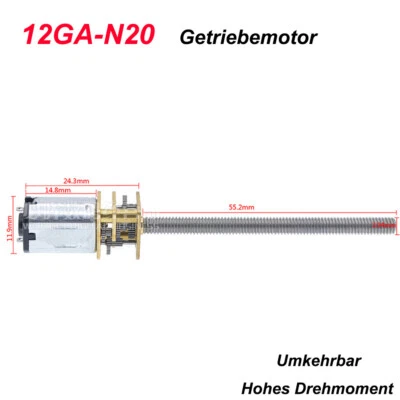 Getriebemotor DC3/6/12V Gewindewelle M4x55mm 15-1000RPM Metall Getriebe 12GA-N20 - Bild 1 von 4