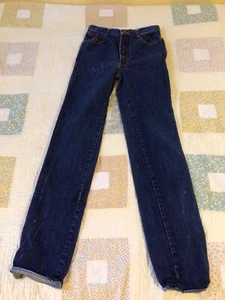 VINTAGE GIRLS JORDACHE JEANS HI-RISE UN-HEMMED SZ 12/28, USA BLUE DENIM 26”WAIST - Picture 1 of 6