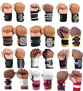 AUSTODEX BODYBUILDING WEIGHT LIFTING GYM WRAPS WRIST SUPPORT BAR STRAPS GLOVES - Picture 1 of 20