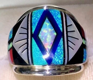 BIG Black Opal Men's Ring 12.5 Wide STATEMENT *SEE VIDEO Powerful handsome Sterl - Picture 1 of 10