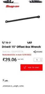 Snap On 5/16-3/8" 12-Point SAE Flank Drive 15° Offset Box Wrench - GXDH1012B - Picture 1 of 6