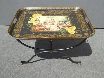 Gorgeous Black Side Tray Table w Stand End Table Hand Forged Table Made n Mexico - Image 1 of 4