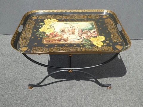 Gorgeous Black Side Tray Table w Stand End Table Hand Forged Table Made n Mexico Cover