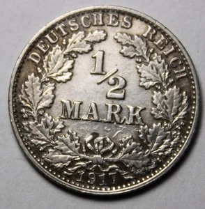 Germany 1917 A Silver 1/2 Mark Nice Grade (C305) - Picture 1 of 2