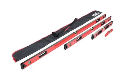 4 Pce Hilka 63990004 Spirit Level Set - Torpedo, 24", 48", 72" - RED - Image 1 of 4
