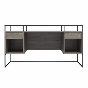 Creedmore Modern Desk with Fluted Glass Top, 2-Drawers and Storage, Gray 55.7 in - Picture 1 of 5