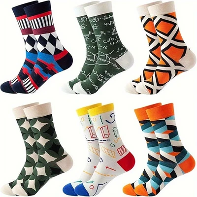 6-Pair Unisex Socks - Mathematical Designs (Equations, Graphs, Geometry) - - Image 1 of 4
