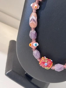 Vintage Murano Glass Necklace Lampwork Millefiori Pink Purple Art Venetian - Picture 1 of 10